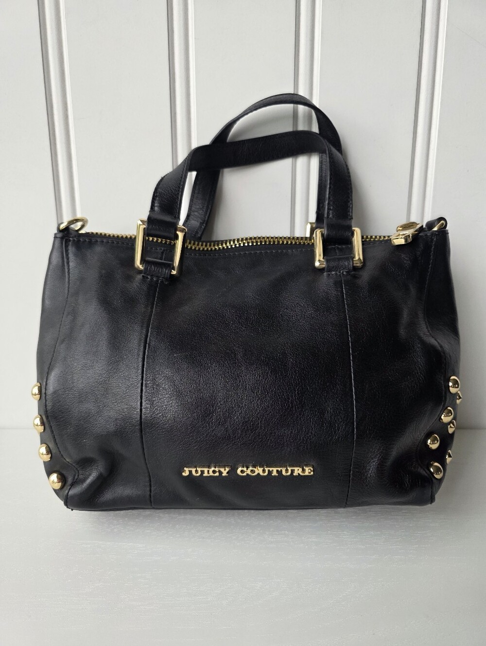 Vintage Juicy Couture Black Soft Leather Gold Studded Handbag Purse Y2K
